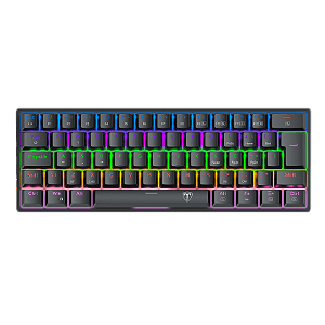 Teclado Mecânico Gamer T-Dagger Arena Pro 60% Sem Fio Rainbow Preto Switch Marrom ABNT2 T-TGK321PRO-BR