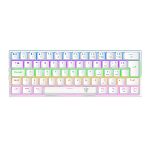 Teclado Mecânico Gamer T-Dagger Arena Pro 60% Sem Fio Rainbow Branco Switch Marrom ABNT2 T-TGK321W PRO-BR