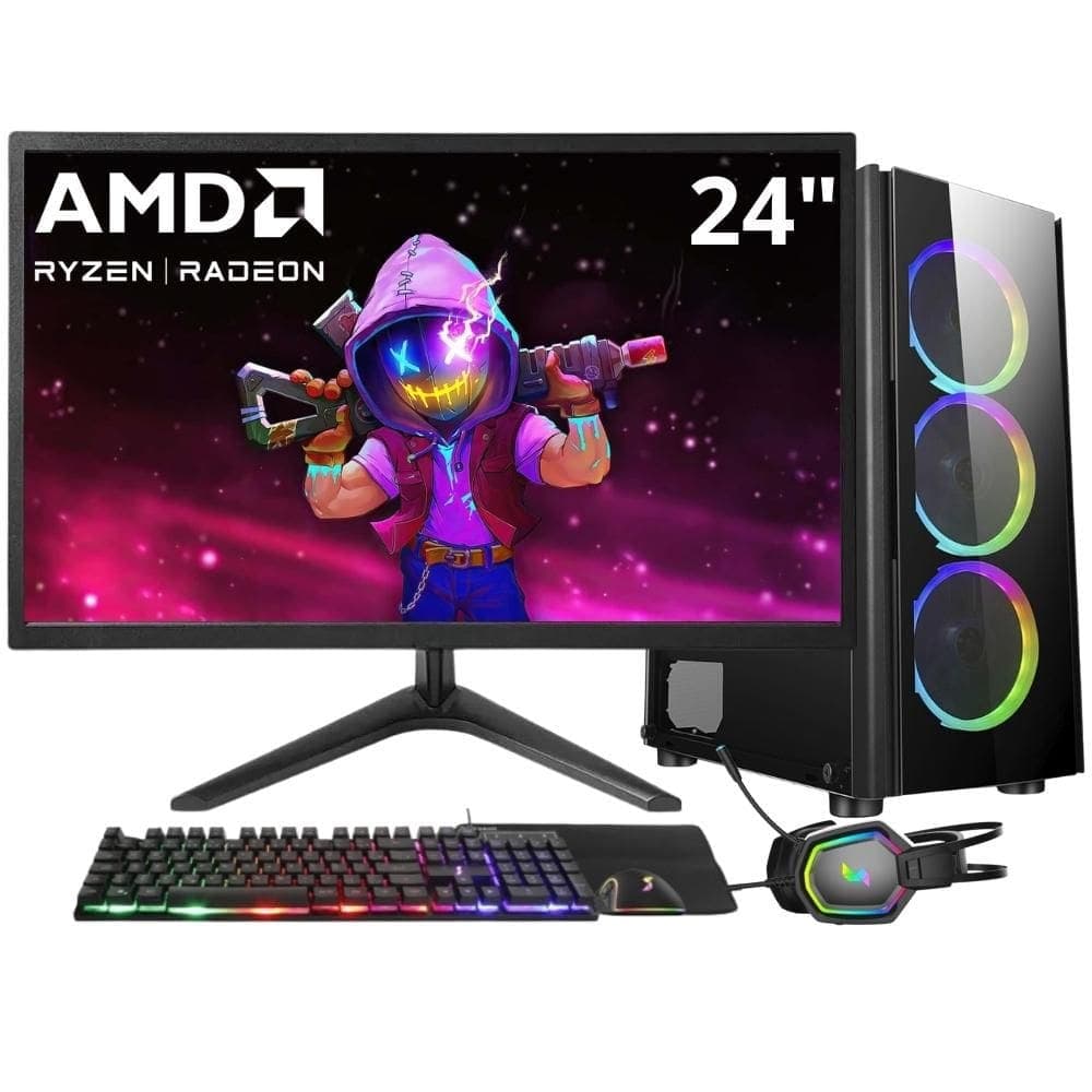 PC Gamer 3green Winner, AMD Ryzen 7 5700G, 16GB DDR4, SSD 1TB, Gráficos Radeon VEGA, Fonte 500W, Monitor 24” LED, Kit Gamer completo - GSW-24014
