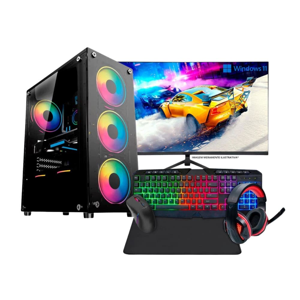 PC Gamer Intel Core i7 16GB RAM Placa de Vídeo 4GB SSD 480GB Monitor 19,`5 Fonte 500W