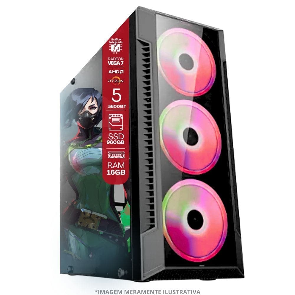 PC Gamer AMD Ryzen 5 5600GT, 16GB RAM, Placa de video Radeon Vega 7, SSD 960GB, Fonte 550W