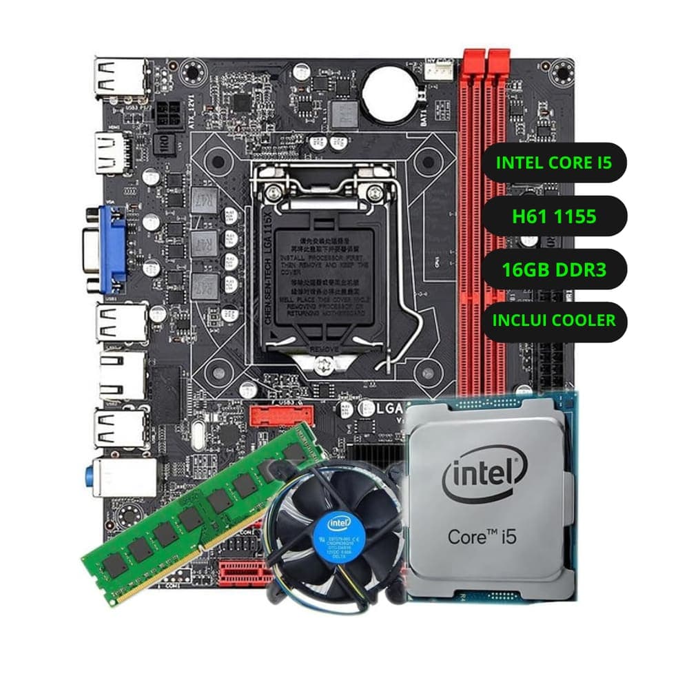Kit Upgrade Intel Core i5 Placa Mãe H61 Memória Ram 16GB DDR3