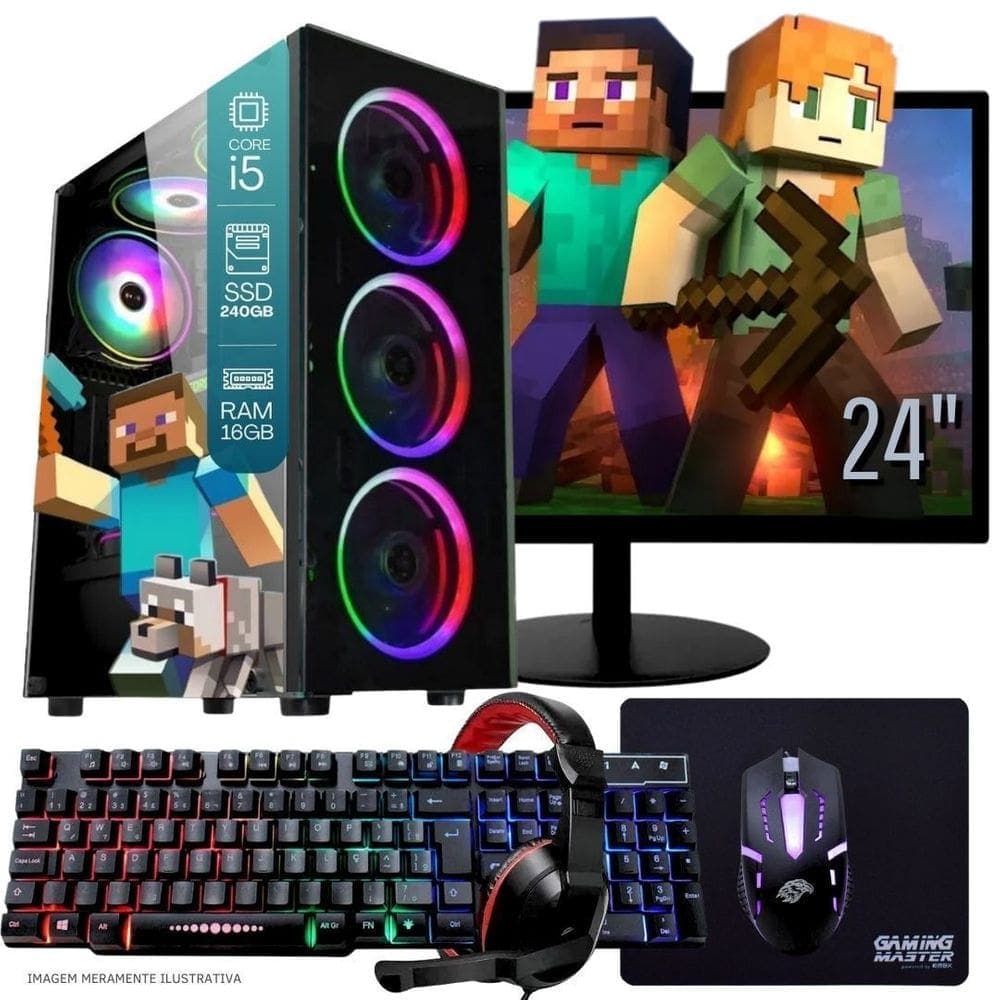 Computador PC Gamer Completo TOB Intel Core i5 SSD 240GB 16GB Teclado Mouse Mouse Pad e Headset Gamer Monitor 23” Windows 10 Pro Trial