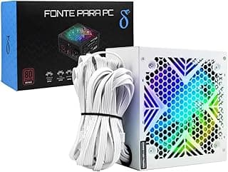 Fonte Gamer ATX 650W 80 Plus Bronze RGB Bivolt com 2x PCIe 6+2, 4 SATA, Ventoinha 120mm e PFC Ativo (Branco)