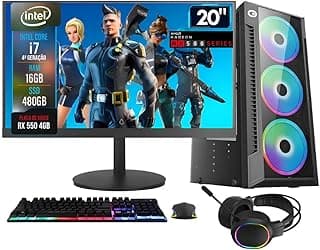 PC GAMER COMPLETO INTEL CORE I7 16GB RAM PLACA DE VIDEO RX 550 4GB SSD 480GB FONTE 500W - MONITOR 20'' 75HZ - KIT GAMER TECLADO/MOUSE/HEADSET/MOUSEPAD