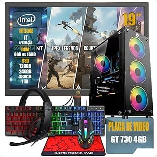 PC Gamer Completo Intel Core i7 4ª Geração, Opções 8GB/16GB RAM, SSD 120GB/240GB/480GB/ 1TB, Placa de Video GT 730 4GB, Windows 11, Monitor LED 19,Teclado e Mouse Gamer, HeadSet (GB, 16, TB, 1)