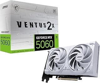 MSI Placa gráfica branca Gaming RTX 5060 8G Ventus 2X OC (8GB GDDR7, TBA-bit, desempenho extremo: TBA MHz, DisplayPort x3 2.1a, HDMI 2.1b, NVIDIA Blackwell Architecture)