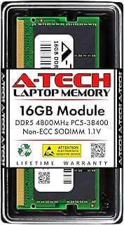 A-Tech 16GB DDR5 4800MHz PC5-38400 CL40 SODIMM 1.1V Non-ECC Unbuffered SO-DIMM 262-Pin Laptop Computer RAM Módulo de atualização de memória