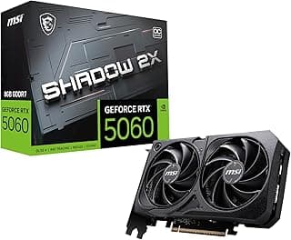 MSI Placa gráfica Gaming RTX 5060 8G Shadow 2X OC (8GB GDDR7,128-bit, desempenho extremo: 2535 MHz, DisplayPort x3 2.1a, HDMI 2.1b, NVIDIA Blackwell Architecture)