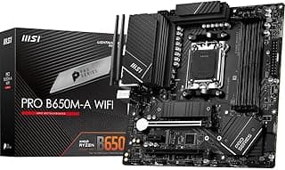 MSI Placa-mãe PRO B650M-A WiFi ProSeries (processadores AMD Ryzen 9000/8000/7000, AM5, DDR5, PCIe 4.0, M.2, SATA 6Gb/s, USB 3.2 Gen 2, HDMI/DP, Wi-Fi 6E, Bluetooth 5.3, LAN de 2,5 Gbps, mATX)