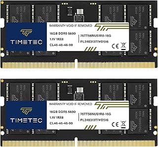 Timetec Kit de 32 GB (2 x 16 GB) DDR5 5600MHz PC5-44800 Unbuffered Non-ECC 1.1V CL46 1Rx8 Single Rank 262 Pin SODIMM Laptop Memory RAM Upgrade