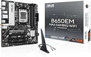 ASUS Placa-mãe B650EM MAX Gaming WiFi AMD B650 mATX, DDR5, PCIe 5.0 Ready, 3X M.2 Slots, WiFi6, 1Gb Ethernet, DisplayPort, HDMI, portas USB traseiras 10Gbps Tipo-A e Tipo-C de 10 Gbps, BIOS Flashback