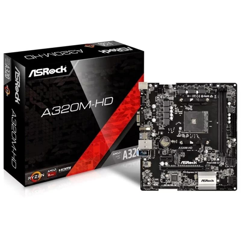 Placa Mãe Asrock A320m-Hd, Amd Am4 Matx, 2xddr4, 2 X Usb 2.0, 2 X Usb 3.1, Hdmi, Vga