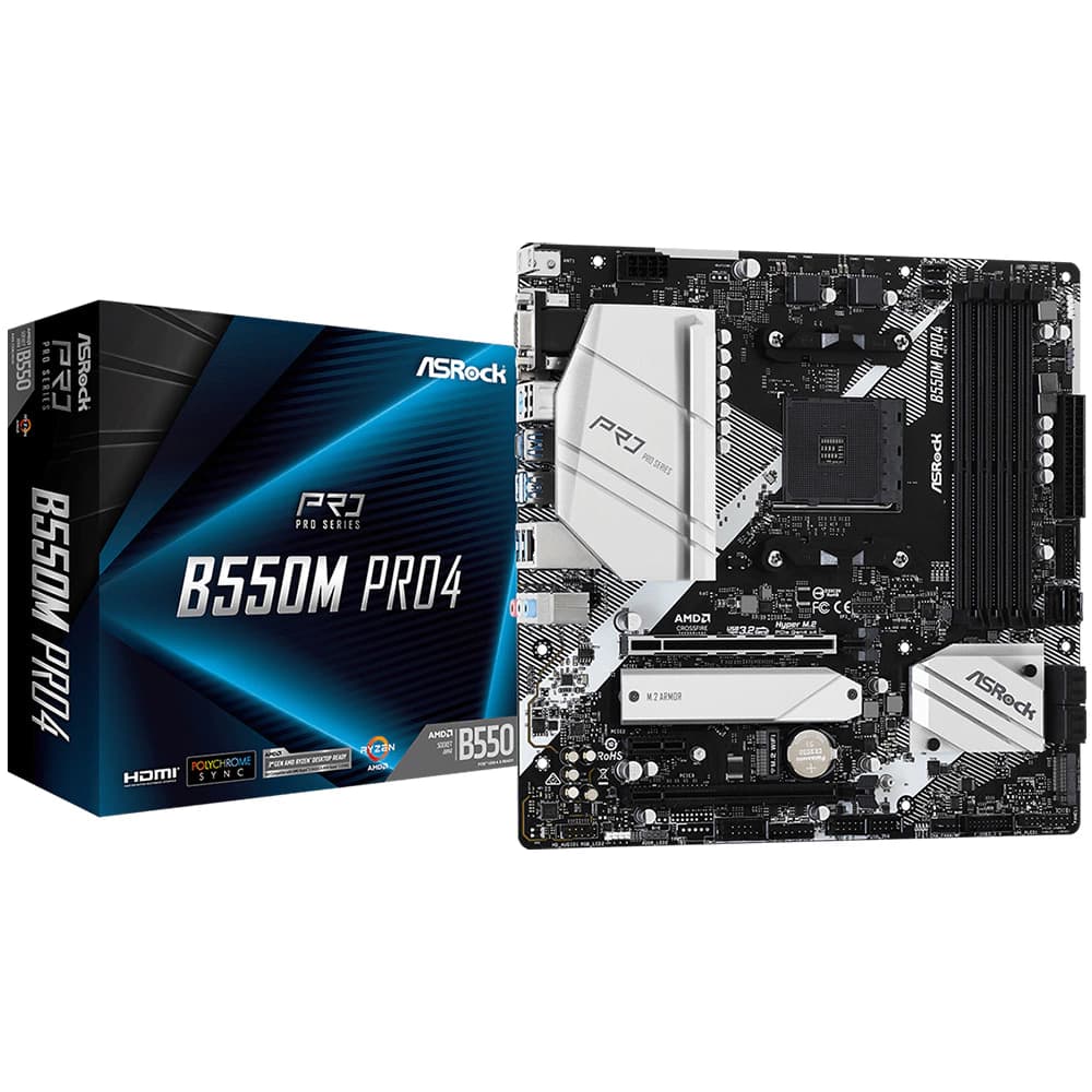 Placa Mãe Asrock B550m Pro4, Amd Am4 Matx, 4xddr4, Usb 2.0, Usb 3.2, Vga, Dvi, Hdmi