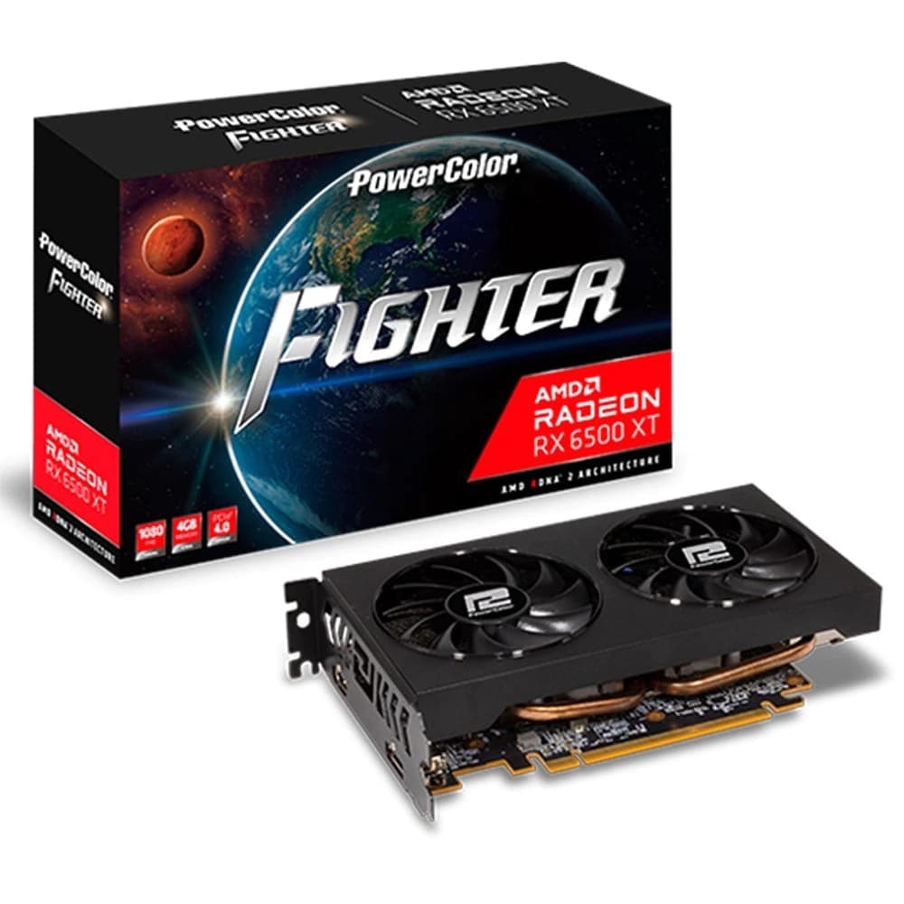 Placa De Vídeo Powercolor Amd Radeon Rdna 2 Fighter Rx6500 Xt 4gb Gddr6 64 Bits - AXRX 6500 XT 4GBD6-DH/OC