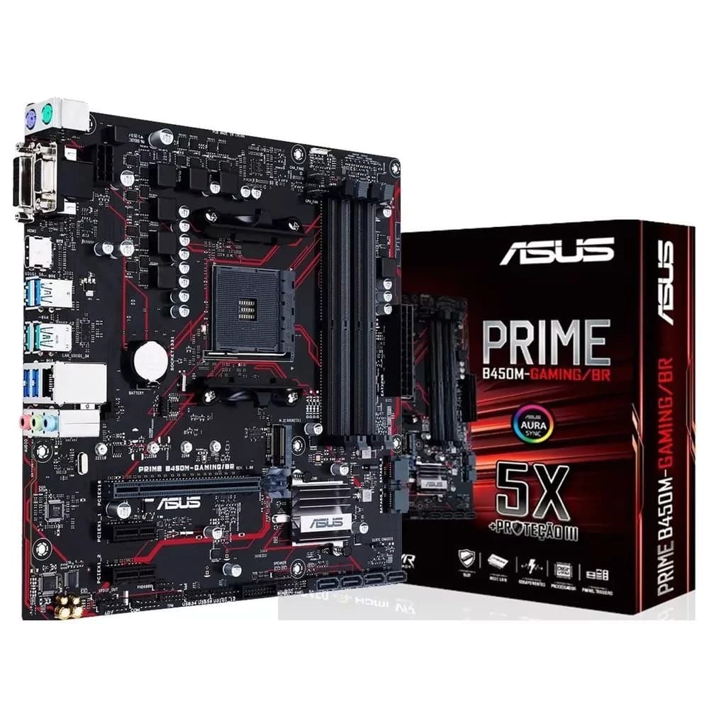 Placa Mãe Asus Prime B450m-Gaming/Br, Amd Am4 Matx, 4xddr4, Usb 2.0, Usb 3.0, Usb 3.1, Dvi, Vga, Hdmi