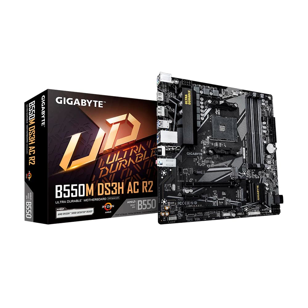 Placa Mãe Gigabyte B550m Ds3h Ac R2, Amd Am4 Matx, 4xddr4, Usb Type-C, Rede Realtek, Wi-Fi, Dp, Hdmi