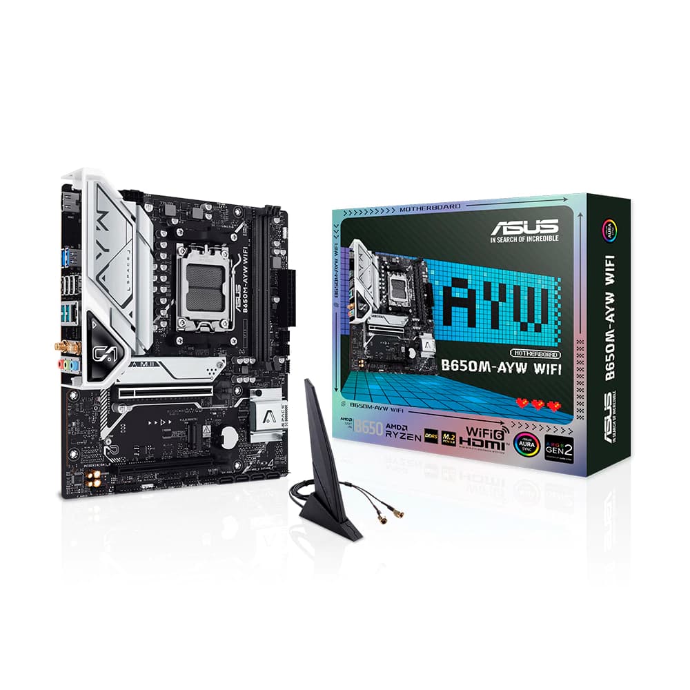 Placa Mãe Asus B650m-Ayw Wifi, Amd Socket Am5 Matx, 2xddr5, Usb Tipo C, M.2, Realtek 2.5gb, Wi-Fi 6, Hdmi