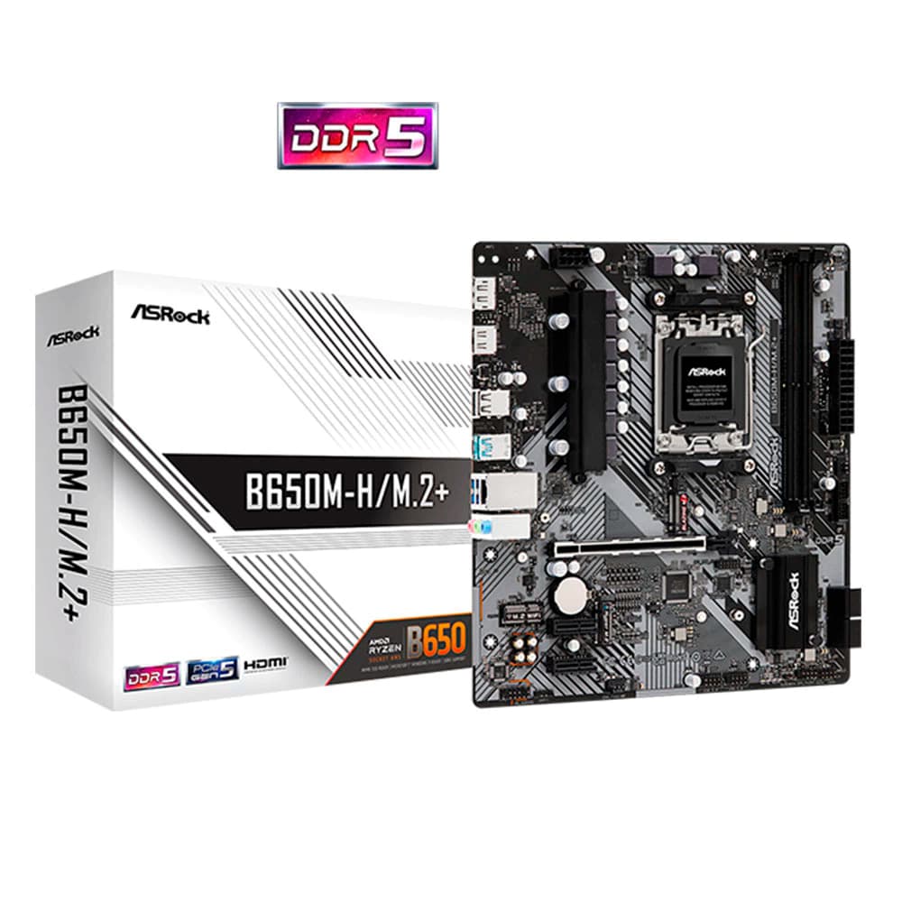 Placa Mãe Asrock B650m-H/M.2+, Amd Socket Am5 Matx, 2xddr5, Usb Tipo C, M.2, Rede Dragon Realtek, Hdmi, Dp