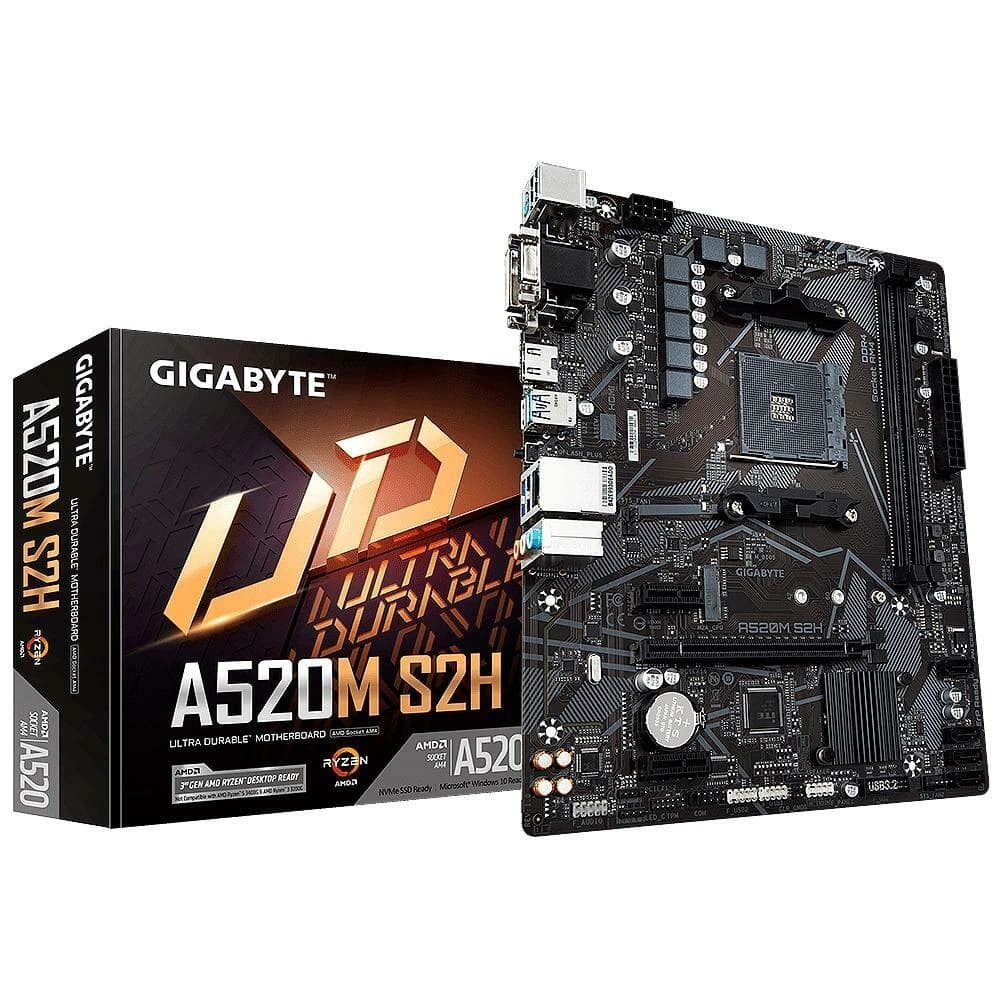 Placa Mãe Gigabyte A520m S2h, Amd Am4 Matx, 2xddr4, Usb 2.0, Usb 3.1, Hdmi, Vga, Dvi