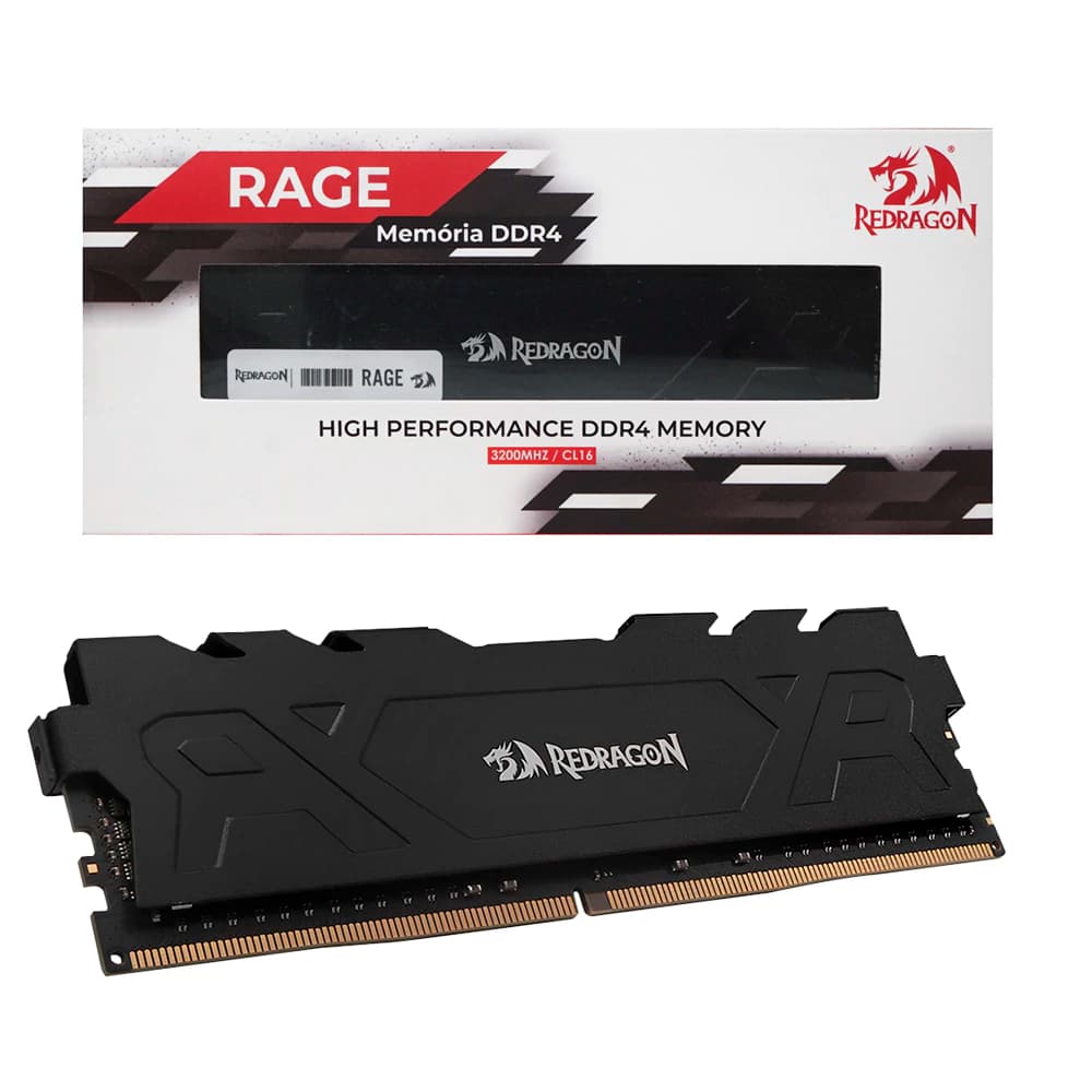 Memória Gamer Redragon Rage Preta Ddriv 16gb Cl16 3200mhz - GM-708