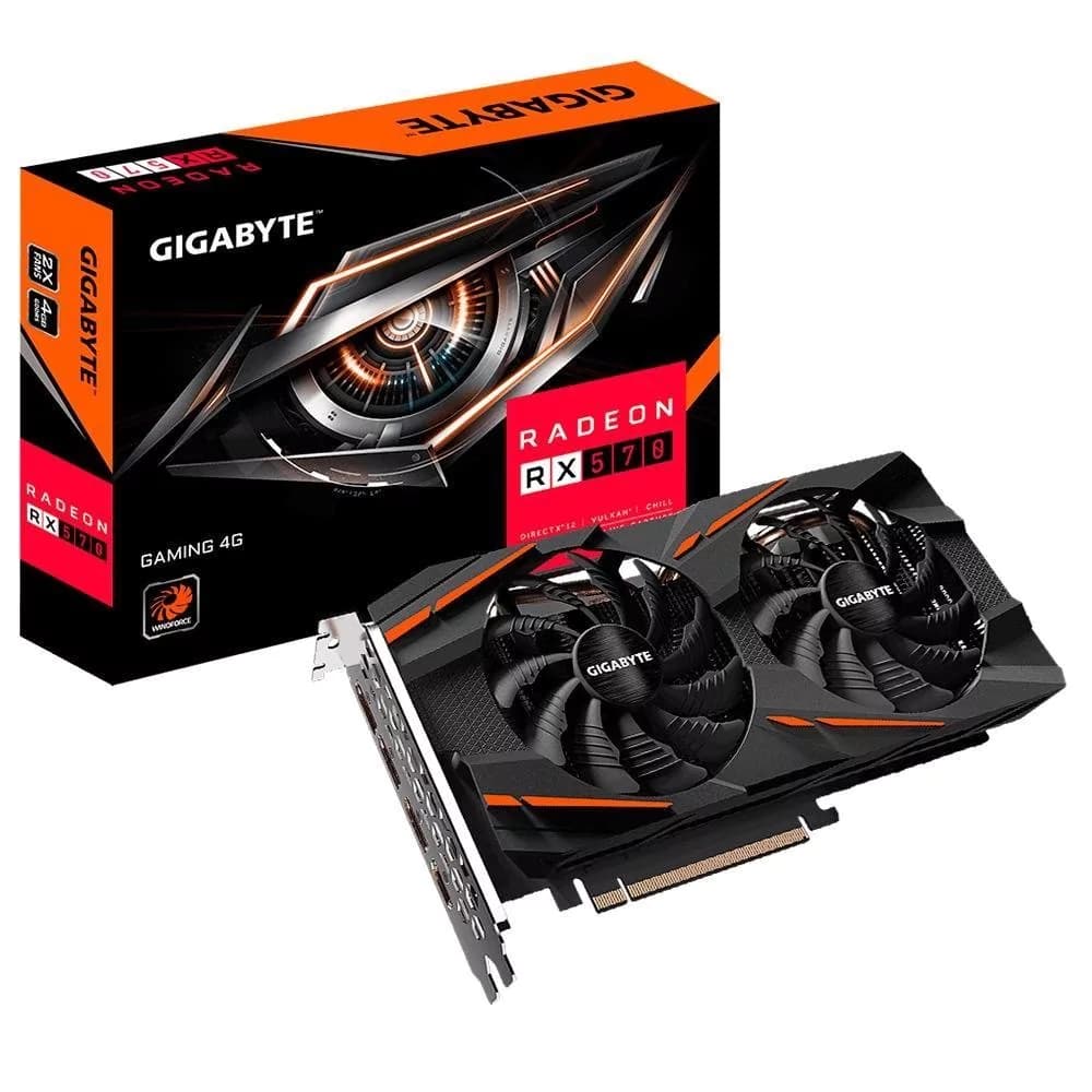 Placa De Vídeo Gigabyte Amd Radeon Windforce Rx570 4gb Gddr5 256 Bits - GV-RX570GAMING-4GD REV 2.0