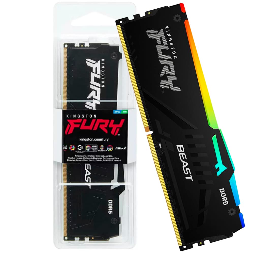 Memória Gamer Kingston Fury Beast Preta Rgb Amd Expo Ddr5 32gb Cl36 6000mhz - KF560C36BBEA-32