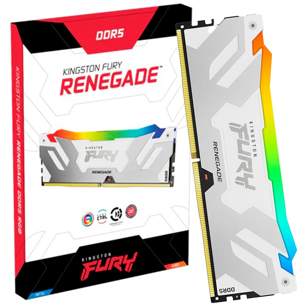 Memória Gamer Kingston Fury Renegade Branca Rgb Ddr5 16gb Cl36 6800mhz - KF568C36RWA-16