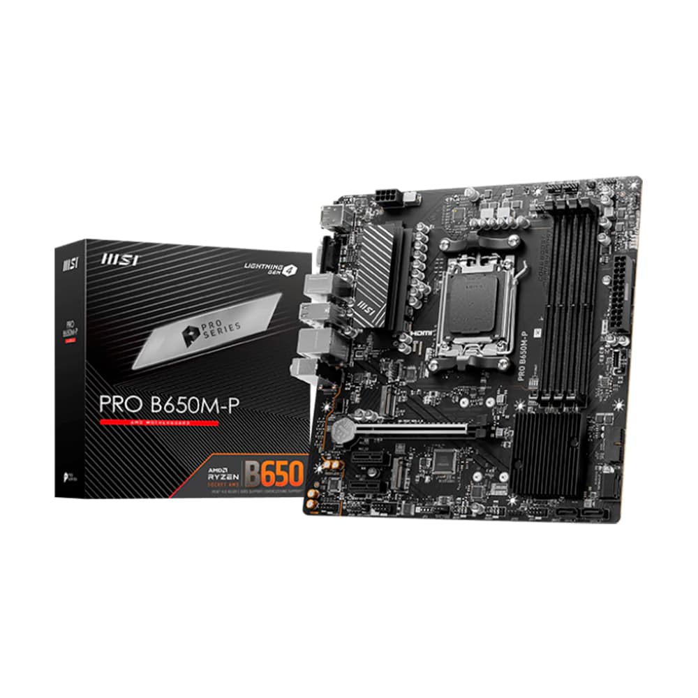 Placa Mãe Msi Pro B650m-P, Amd Socket Am5 Matx, 4xddr5, Usb Tipo C, M.2, Rede Realtek 2.5g, Hdmi, Dp, Vga
