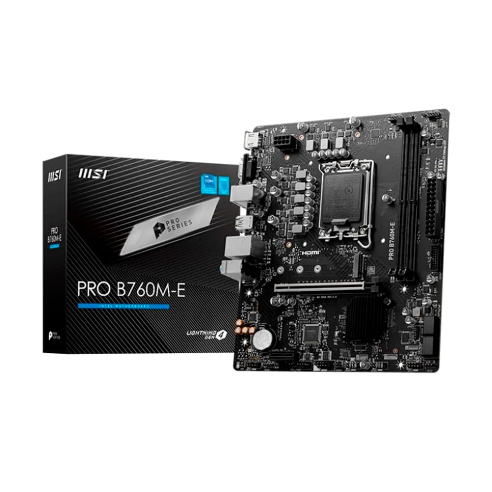 Placa Mãe Msi Pro B760m-E, Intel Lga 1700 Matx, 2xddr5, M.2, Rede Realtek, Hdmi, Vga