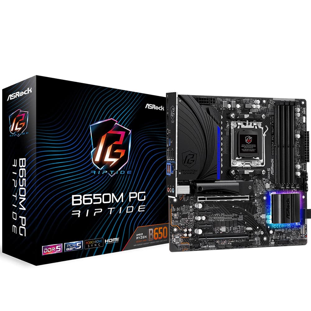 Placa Mãe Asrock Pg Riptide B650m, Amd Socket Am5 Matx, 4xddr5, Usb Tipo C, M.2, Rede Dragon Realtek, Hdmi, Dp