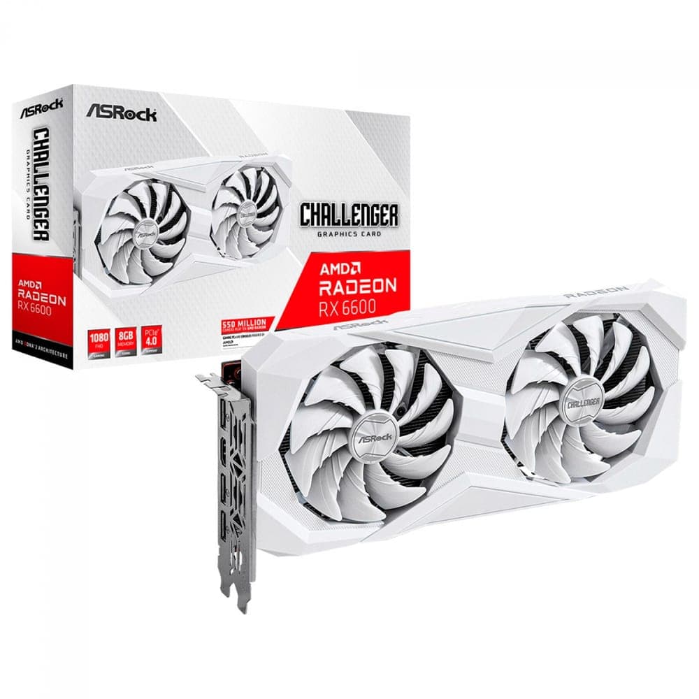 Placa de Vídeo AMD Radeon RX 6600 8GB GDDR6 OC 128bits - Challenger White - ASRock 90-GA4UZZ-00UANF