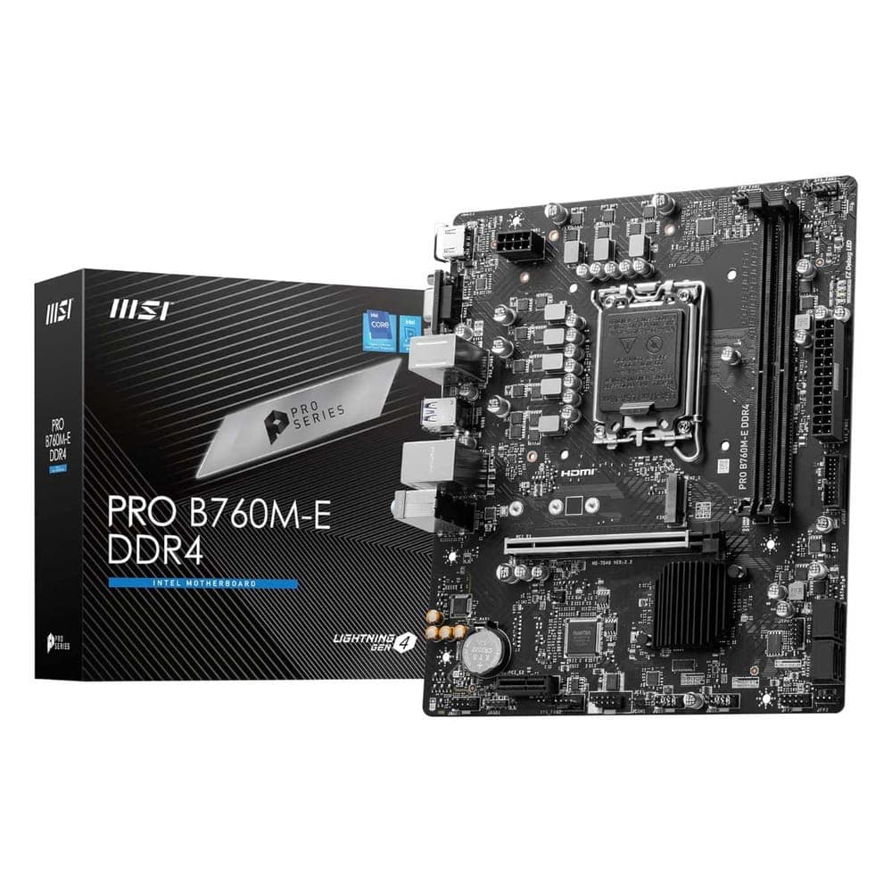 Placa Mãe MSI B760M-E Pro (LGA 1700 - DDR4 4800 O.C) - Chipset B760 - USB 3.2 - Slot M.2 Lightning Gen4 - Micro ATX