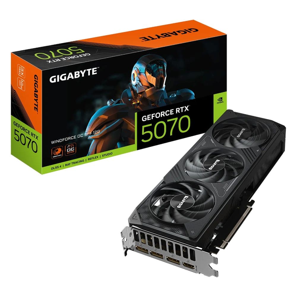 Placa de Vídeo GeForce RTX 5070 12GB GDDR7 192bits - Windforce Triple Fan - DLSS 4 - Gigabyte GV-N5070WF3OC-12GD