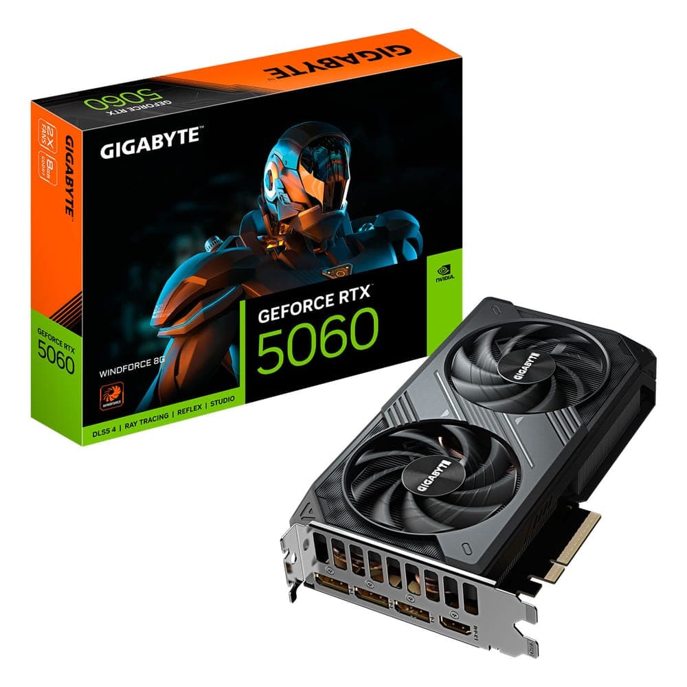 Placa de Vídeo GeForce RTX 5060 8GB GDDR7 128bits - Windforce - DLSS 4 - Gigabyte GV-N5060WF2-8GD