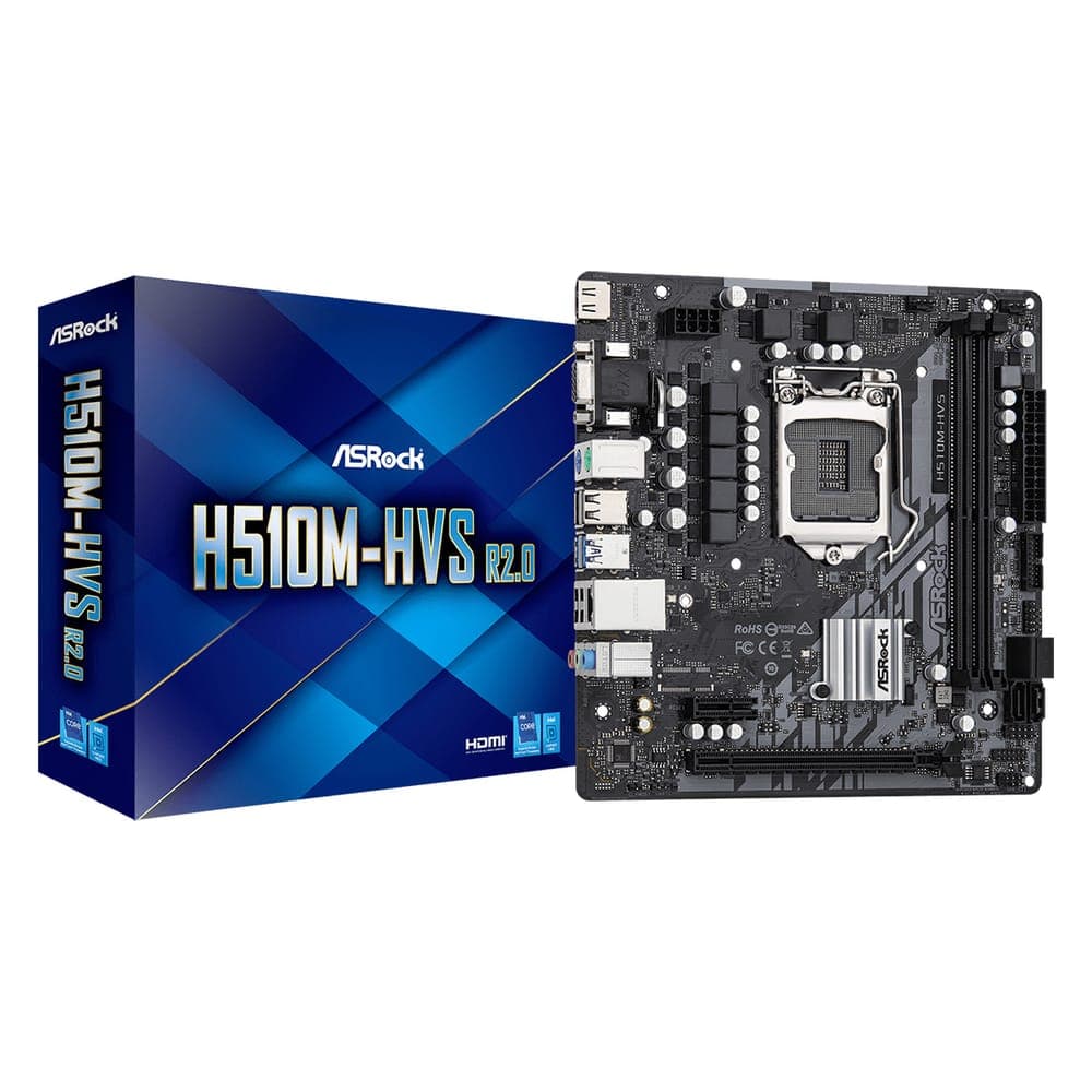Placa Mãe ASRock H510M-HVS R2 - (LGA 1200 - DDR4 3200) - Chipset H510 - USB 3.2 - Micro ATX