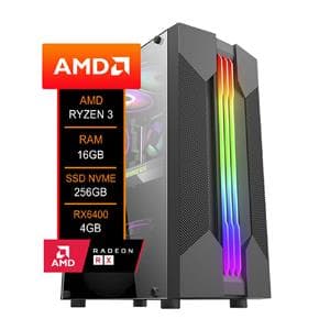 PC Gamer AMD , Ryzen 3 4100 , RX6400 4GB , 16GB DDR4 (2x8GB) , SSD 256GB NVMe