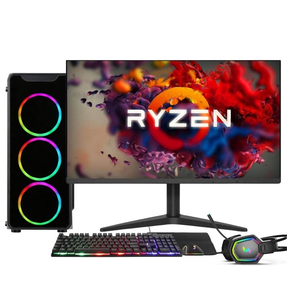 PC Gamer Completo AMD Ryzen 5 5600G, Gráficos Radeon VEGA 7, 16GB DDR4, SSD 256GB, Fonte 500W, Monitor 21.5” 75Hz, 3green Force - 3F-009