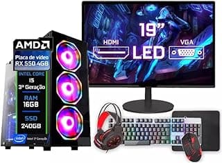 PC GAMER COMPLETO INTEL I5 3ª GERAÇÃO 16GB SSD 240GB RX 550 4GB MONITOR 19'' - KIT GAMER COMPLETO