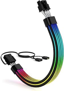 Sirlyr Cabo RGB PCIE de 8 pinos, extensão de cabos GPU ARGB brilhantes para RTX 3060 4060 4070 Radeon RX 6600 580 fonte de alimentação de placa gráfica 5V3Pin PC acessório preto