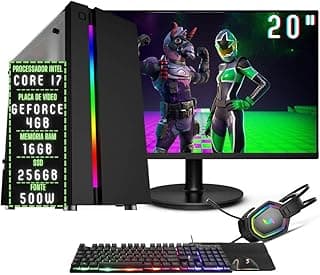 PC Gamer Completo 3green Play Intel Core i7 16GB RAM Placa de vídeo Geforce 4GB SSD 256GB Monitor 20" 75Hz Fonte 500W 3GP-055