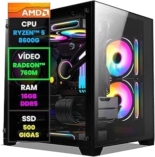 Pc Gamer Computador Completo NoLag® AMD Ryzen 5 8600G, Radeon™ Graphics 760M, 16GB DDR5, SSD 500GB, Gabinete RGB