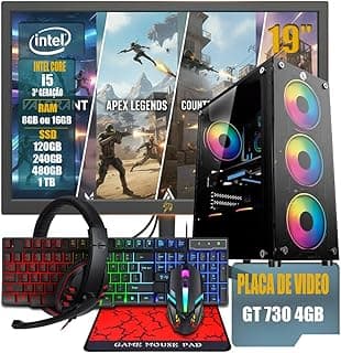 PC Gamer Completo Intel Core i5 3ª Geração, Opções 8GB/16GB RAM, SSD 120GB/240GB/480GB/ 1TB, Placa de Video GT 730 4GB, Windows 11, Monitor LED 19,Teclado e Mouse Gamer, HeadSet (GB, 8, GB, 120)