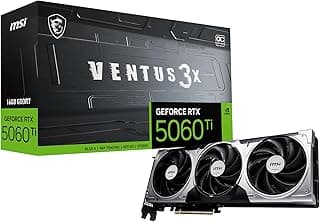 MSI Placa gráfica Gaming RTX 5060 Ti 16G Ventus 3X OC (16 GB GDDR7, 128 bits, desempenho extremo: TBA MHz, DisplayPort x 3 2.1a, HDMI 2.1b, NVIDIA Blackwell Architecture)