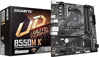 GIGABYTE Placa-mãe B550M K, suporta processadores AMD AM4 Ryzen 5000, Micro-ATX, DDR4, Dual M.2, SATA 6Gb/s, Realtek GbE LAN, PCIe 4.0