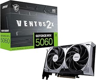 MSI Placa gráfica Gaming RTX 5060 8G Ventus 2X OC (8GB GDDR7, TBA-bit, desempenho extremo: TBA MHz, DisplayPort x3 2.1a, HDMI 2.1b, NVIDIA Blackwell Architecture)