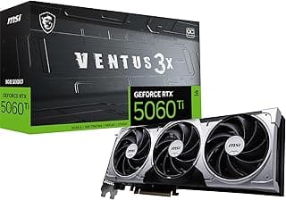 MSI Placa gráfica Gaming RTX 5060 Ti 8G Ventus 3X OC (8GB GDDR7,128-bit, desempenho extremo: 2602 MHz, DisplayPort x3 2.1a, HDMI 2.1b, NVIDIA Blackwell Architecture)