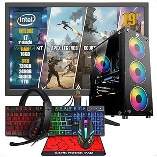 PC Gamer Completo Intel Core i7 3ª Geração, Opções 8GB/16GB RAM, SSD 120GB/240GB/480GB/ 1TB, Windows 11, Monitor LED 19,Teclado e Mouse Gamer, HeadSet (GB, 16, GB, 1000)