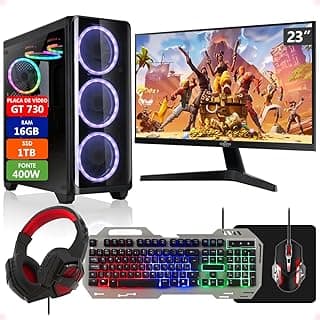 PC Gamer Completo Intel Core i5 16GB SSD 1TB Placa de Vídeo GT 730 2GB Monitor 23" com Kit Gamer - Fonte 400W Real Strong Tech