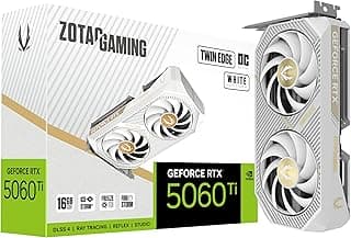ZOTAC Placa gráfica gamer GeForce RTX 5060 Ti 16GB Twin Edge OC White Edition DLSS 4 16GB GDDR7 128-bit 28 Gbps PCIE 5.0 Gaming, IceStorm 2.0 Cooling, SFF-Ready, ZT-B50620Q-10M